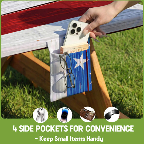 Waterproof Picnic Table And Bench Cover Set For Outdoor Camping Fits 72 Inch Tables And 72 Inch Benches American Flag Pattern with side pocket
