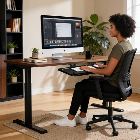 Smooth Glide Under Desk Keyboard Tray Featuring Adjustable Tilt And Height Controls 25 X 10 Inch Drawer Platform with User Typing