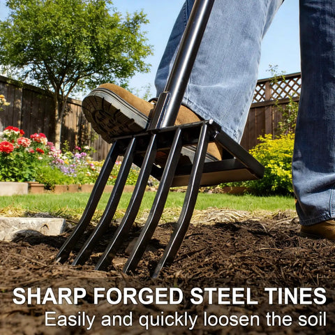 Heavy Duty Pitch Fork 45 Inch Garden Fork With Strong Steel Tines And Long Comfortable Handle for digging tough soil