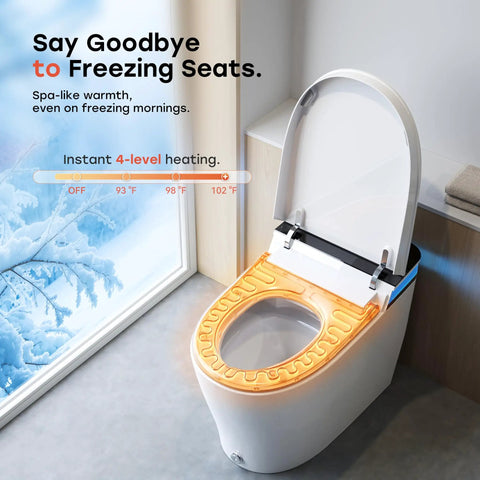 Sleek Sensor Activated Smart Toilet With Built In Bidet Pump And Self Cleaning Deodorizer Featuring Heated Seat And Smooth Flushing Action showing heated seat display.