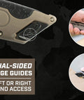 Self Retracting Box Cutter With Radius Tip Blade And Adjustable Depth, Dual Edge Guides For Quick Top Cuts, Includes Holster And Lanyard, Workhorse Ergonomic Safety Knife For Warehouse Cardboard Cutting, Built In Spare Blade Storage. close-up with dual-sided edge guides