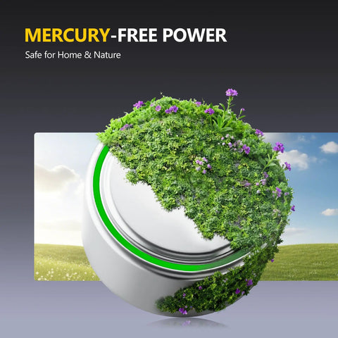 Top Tier Ag13 Lr44 Battery 24 Pack 15 Volt Alkaline Button Coin Cells with eco-friendly design featuring greenery.