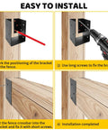 Four steps showing installation of Concealed Joist Hanger Brackets For 3.5 Inch By 5.5 Inch Wood Beams Beefy Heavy Duty U Shaped Steel Brackets.