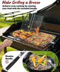 Three Piece Grill Basket Set With Removable Handles Stainless Steel Grilling Baskets on grill with vegetables and meats