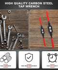 Heavy Duty Adjustable Tap Wrench Set Built Tough With No Hassle Ratcheting Handle For Gearheads And Machinists Covers M1 Through M10 Threads Includes Two Pre Oiled Tools That Work Absolutely Legit displayed with wrenches and tools.