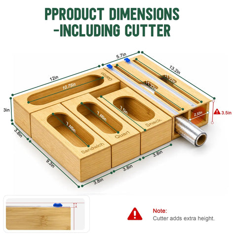 Premium Bamboo Kitchen Drawer Organizer With Five Slots For Snack Quart And Gallon Bags Plus Foil And Wrap Holder To Keep Your Drawers Totally Clutter Free And Ready To Go
