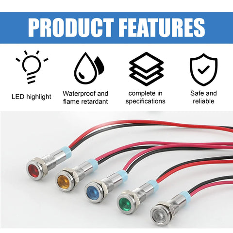 Stainless Steel Waterproof LED Indicator Light 12 24V IP66 Dash Lamp With 145Mm Wire 6Mm One Quarter Inch Flat Head Pilot Lamp For Cars Trucks Boats Marine Green Boss Grade All Weather Ready, five color lights