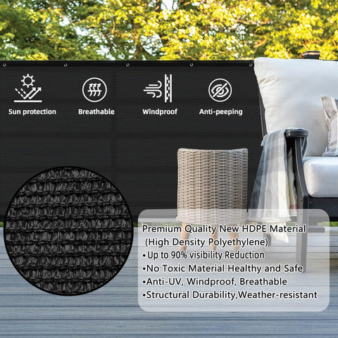Black Balcony Privacy Screen Windscreen Shade Netting 3x10 Feet With Grommets UV Protection 95 Percent For Patio