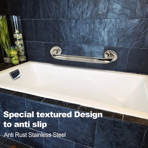 Bathtub with wall-mounted Two Pack 12 Inch Anti Slip Bathroom Grab Bar Set Stainless Steel Shower Handle Knurled Safety Rail.