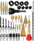 Topshelf 39 Piece Countersink Drill Bit And Wood Plug Cutter Set With Deburring Tool includes various drill bits, plugs, and cutting tools.