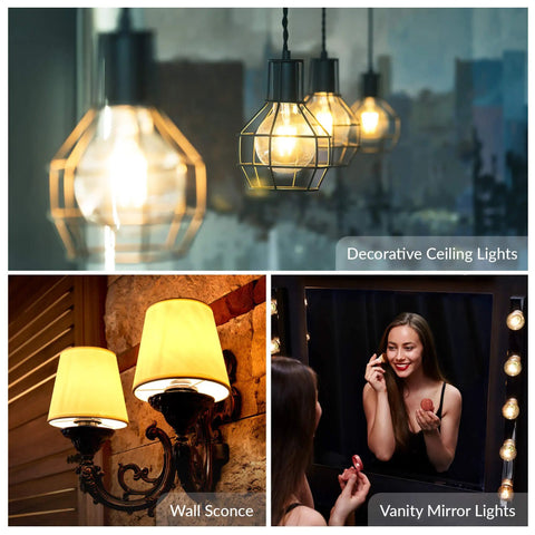 G16.5 Round Globe Bulbs 40W E12 Candelabra Base, 10 Pack, Warm White 2700K, Dimmable, Clear Glass, 110V 120V, Great For Chandeliers Ceiling Fans Vanity Lights Wall Sconces Accent Lamps Home Decor