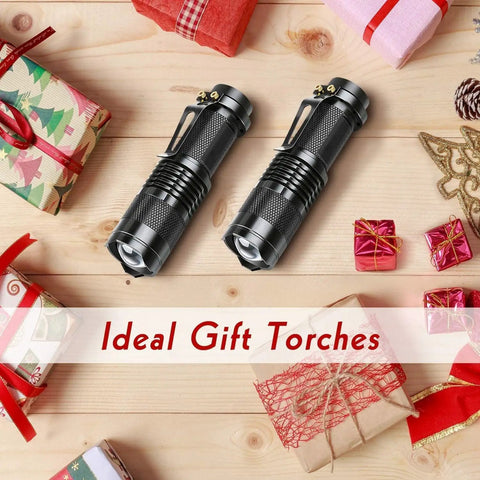 Ultra Bright Tactical Flashlight 2 Pack Mini LED Flashlight With Belt Clip Zoomable Beam 3 Modes Waterproof With Wrapped Gifts