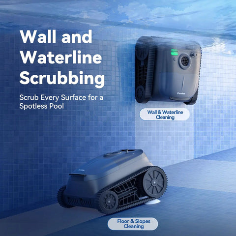X5 Cordless Robotic Pool Vacuum With Smart Navigation for inground pools, showing wall and waterline cleaning