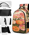 Peach Orange Wild Poppies Printed Unisex Backpack With Large Capacity, Durable Polyester Daypack with handle, zipper, and pockets