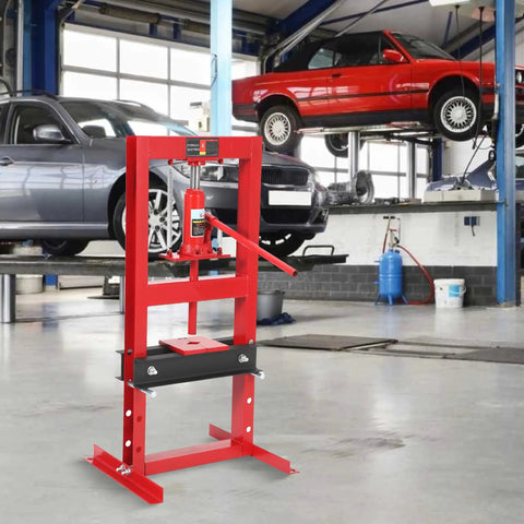 6 Ton Hydraulic Shop Press H Frame Garage Floor Press With Pressure Gauge Heavy Duty Press Machine in auto repair shop.