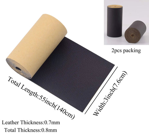 Leather Repair Patch Tape Kit DIY Two Pack 3X55 Inch Self Adhesive Refinisher Cuttable For Furniture Coffee shown in rolls.