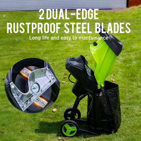 Powerful 15 Amp Electric Wood Chipper And Mulcher For Yard Work With One Point Eight Inch Capacity And 15to1 Reduction