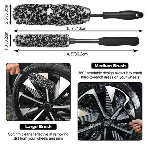 All In One Car Wheel Cleaning Kit With Long Handle Brushes, Tire Brush, Soft Microfiber Wheel Brushes, Rim Cleaner Brushes