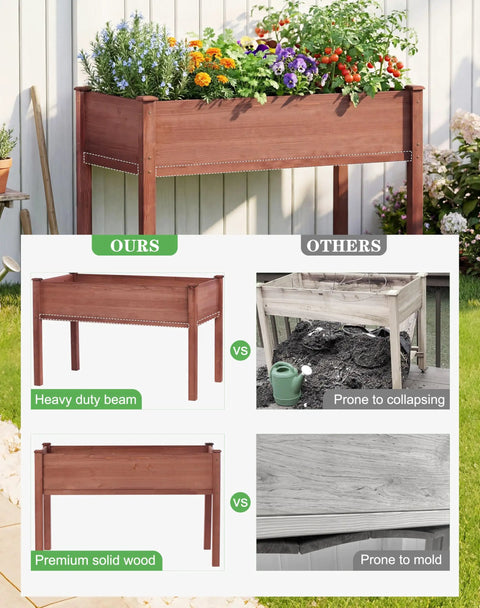 Waist Height Raised Garden Bed With Legs Solid Wood Planter Box On Stand With Liner For Outdoor Use 48 X 24 X 30 Inches on patio