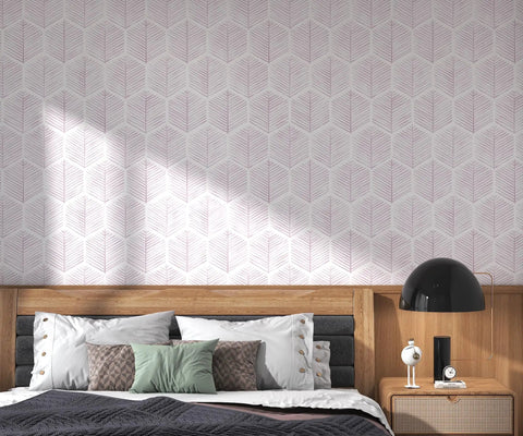 Fresh Dope Geometric Peel And Stick Wallpaper Roll With Killer Matte Stripe Design Waterproof Vinyl Contact Paper Easy To Install Removable Self Adhesive Backing 17 3 X 393 Inches on bedroom wall with soft hexagonal design in pink and white.