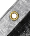 Silver and black Built Tough Heavy Duty Poly Tarp Cover 16 Mil And 10 Mil With Grommets And Reinforced Edges 20x30 Ft close-up