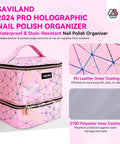 Holographic Pink Nail Polish Organizer Bag For 30 Bottles And UV Lamp Portable PU Leather Nail Tech Carrying Case with pockets