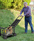 Senior using All-In-One Rolling Garden Stool With Wheels, Heavy Duty Outdoor Cart For Yard And Patio, metal garden cart