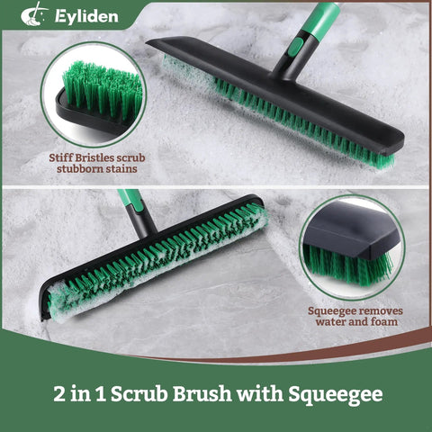 Extra Wide Floor Scrub Brush With Long Telescoping Handle 15 Inch Wide Deck Head 2 In 1 Scrubber Stiff Bristles And Rubber Squeegee For Bathroom Shower Kitchen Patio Garage