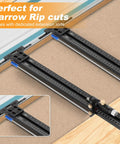 Precision Track Saw Parallel Guide System Featuring Micro Adjustable Flip Stop And Zero Calibration Fence For Exact 0.001 Inch Rip Cuts with extension rods