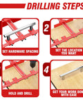 Premium Extended Cabinet Hardware Jig Kit For 32 Inch And 16 Inch Drawers With Heavy Duty Aluminum Build To Speed Up Installations Without Measuring Hassle For Easy DIY Remodeling Projects Right Now, red aluminum drilling steps