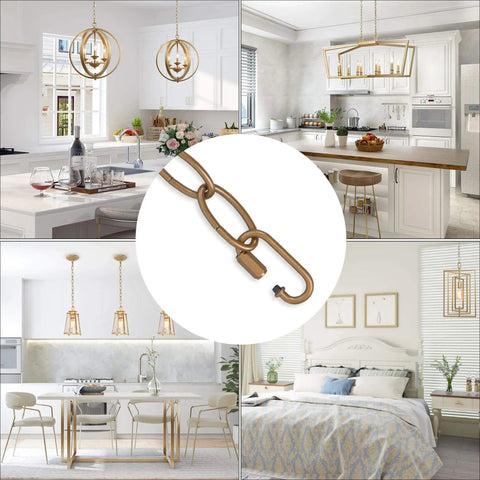 Antique Gold Lighting Chain For High Ceilings 19.7 Ft Heavy Duty Chandelier Pendant Extension With gold finish and connection lock