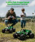 One Eighteen Scale All Terrain 4x4 RC Monster Truck Cranks 36 KPH With Serious Off Road Power in a grassy field
