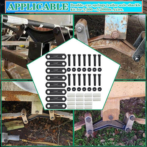 Trailer Shackle Kit For Double Eye Leaf Spring Tandem Axles Two And Five Eighths Inch Straps With Eight Shackles Fourteen Nylon Bushings