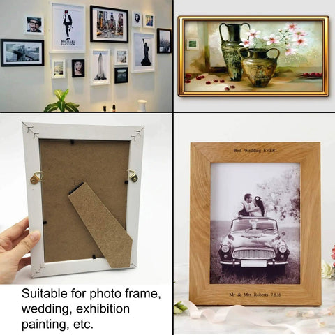 100 Pack Small Triangle Ring Steel Picture Hangers With Screws Gold Finish showcasing in various photo frames and artworks