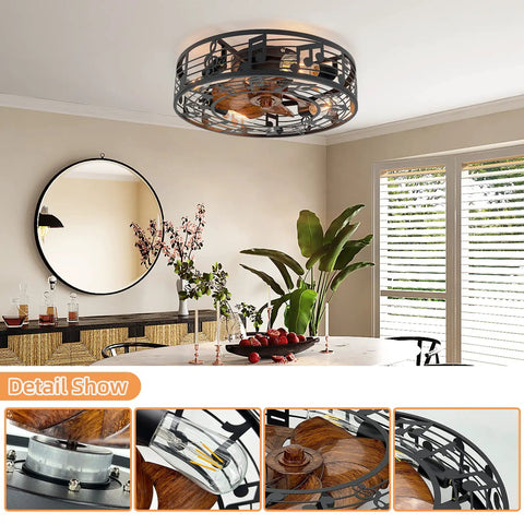 Caged Ceiling Fan With Lights 20 Inch Industrial Farmhouse Cool Vibe Ceiling Fan Light With Remote 6 Speed Reversible Blades