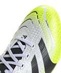 Close-up of Predator League Soccer Cleats For Unisex On Firm Ground And Multi Ground showing white black lucid lemon design, size 4.5