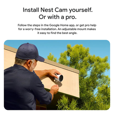 Man installing Nest Outdoor Security Camera Wired 2nd Gen With 2K HDR Video And Gemini AI Night Vision on house eave