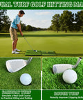 Man using Dual Turf Golf Practice Mat For Indoor And Outdoor Use High Elasticity Artificial Turf Surface, fairway and rough simulation