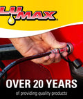 Person using Heavy Duty Lever Grease Gun With 18 Inch Flex Hose And Coupler 7000 PSI High Pressure on red machinery.