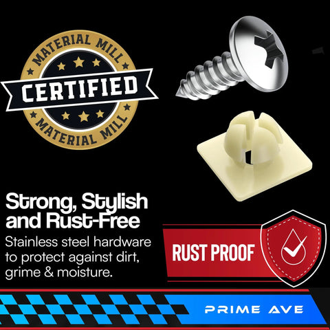 Stainless Steel License Plate Screws With Nylon Inserts, Rustproof Front And Rear Plate Hardware, Set Of 4, close up of screw and insert
