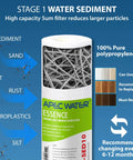 High Capacity Replacement Filter Set For Essence Series Alkaline Reverse Osmosis Water Filter System showing stage 1 sediment filter