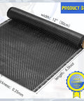 Carbon Fiber Fabric Roll 6.5ft Long By 12In Wide 3K 220G 2X2 Twill Weave Sheet 0.25mm Thick For Cars And Heavy Duty Structural Reinforcement On Concrete Walls Basements And Boats One Roll Ready To Use, showing dimensions