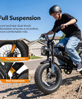 Spark D1 Fat Tire Electric Bike For Teens And Adults, 1500W Peak Motor, 48V 10.4Ah Battery, 16 Inch eBike With 20 Plus MPH Top Speed, Easy City Cruising And Trail Riding, Black, with rider on rocky trail