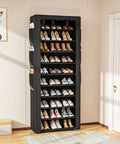 Tall Black 10 Tier Shoe Rack With Six Large Side Pockets 23.6 Inch Wide 11.4 Inch Deep 68.9 Inch Tall Holds 36 To 41 Pairs Of Shoes Ideal Entryway Or Closet Organizer
