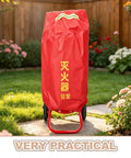 Tough as Nails Heavy Duty Fire Extinguisher Cover Waterproof Hydrant Sleeve for Outdoor Home Use All Season Weather Protection Insulated and Rain Resistant Easy Install and Secure Fit on a cart in a garden.