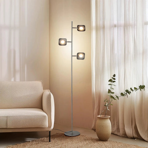 Tree Floor Lamp With Dimmable LED Spotlight, Adjustable Panels, Tall Silver Standing Lamp For Living Room And Office