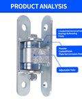 Heavy Duty Gate Hinges 2 Pack Bolt On Sealed Bearing Outdoor Gate Hinges Built Tough For Gates Up To 1250 Lbs Per Pair 7.5 Inch Long 6mm Thick High Carbon Steel Adjustable Yoke Pivot Silver Finish with labeled features including 2 sealed bearings, adjustable yoke, and corrosion-resistant finish.