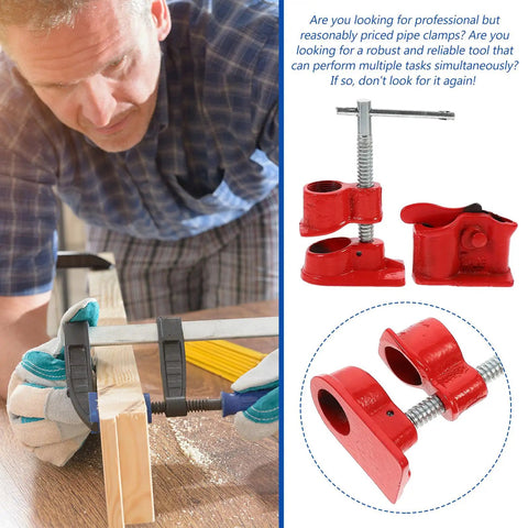 1/2 Inch Quick Release Pipe Clamp Red For Woodworking And Gluing Workhorse Cast Iron Carpenter Clamp Tool For DIY Projects Professional Woodworking Clamp Solution