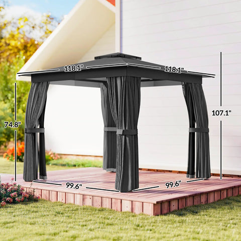 10X10 Outdoor Gazebo With Double Roof For Extra Shade And Ventilation Curtains And Mesh Netting For Bug Free Relaxation