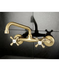 Magellan 6 Inch Adjustable Center Wall Mount Kitchen Faucet In Brushed Brass, Drip-Free Ceramic Disc, Two Hole Install, Solid Brass